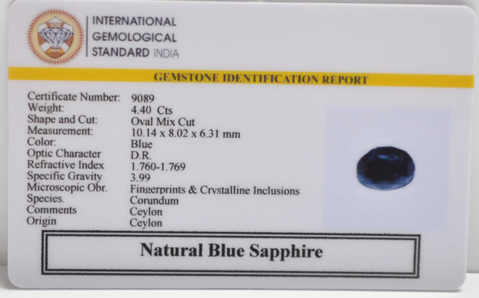 BLUE SAPPHIRE 4.4 Ct.