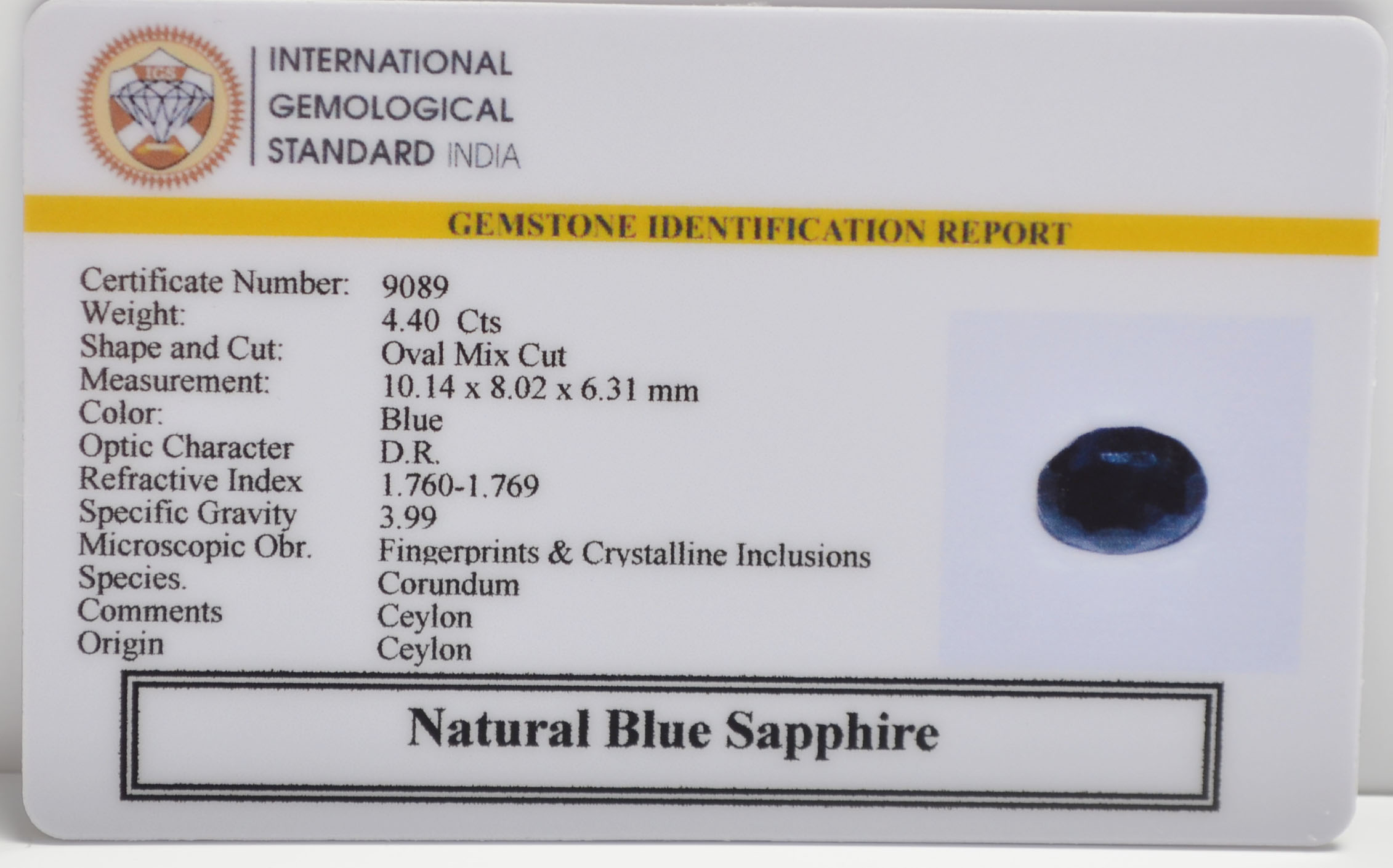 BLUE SAPPHIRE 4.4 Ct.
