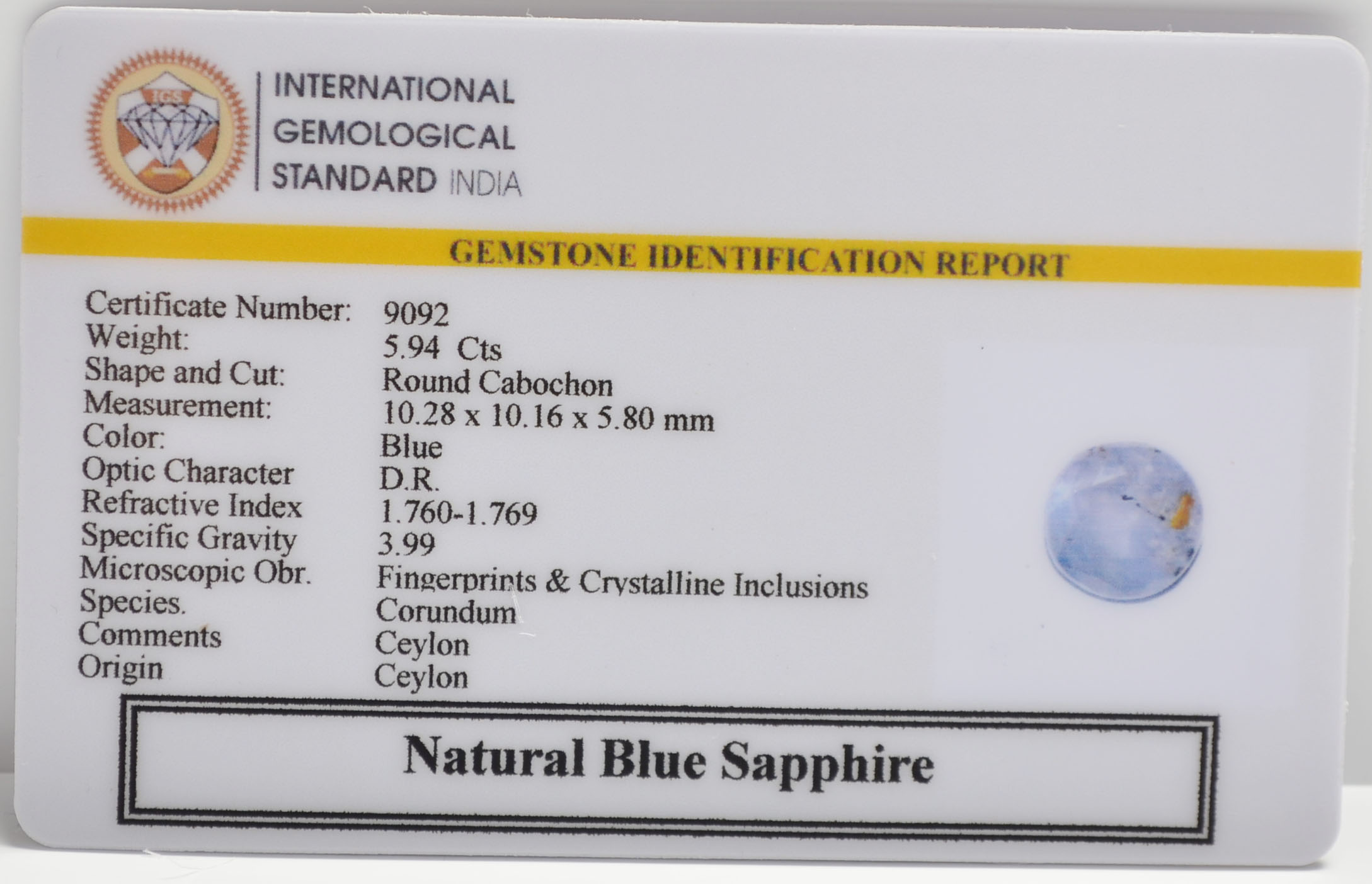 BLUE SAPPHIRE 5.94 Ct.