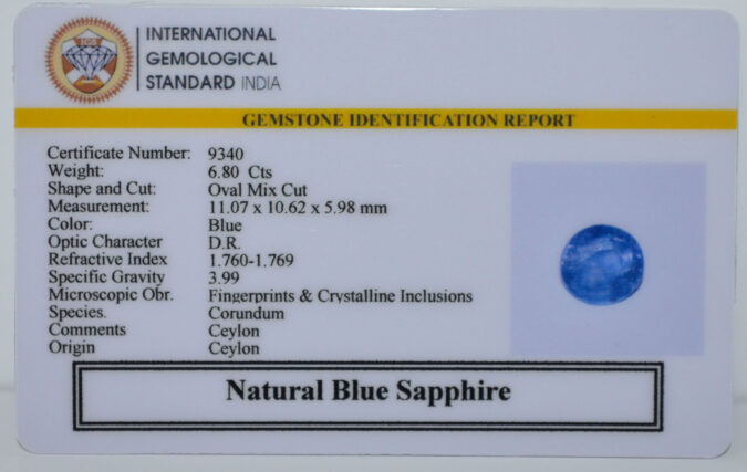 BLUE SAPPHIRE 6.8 Ct.
