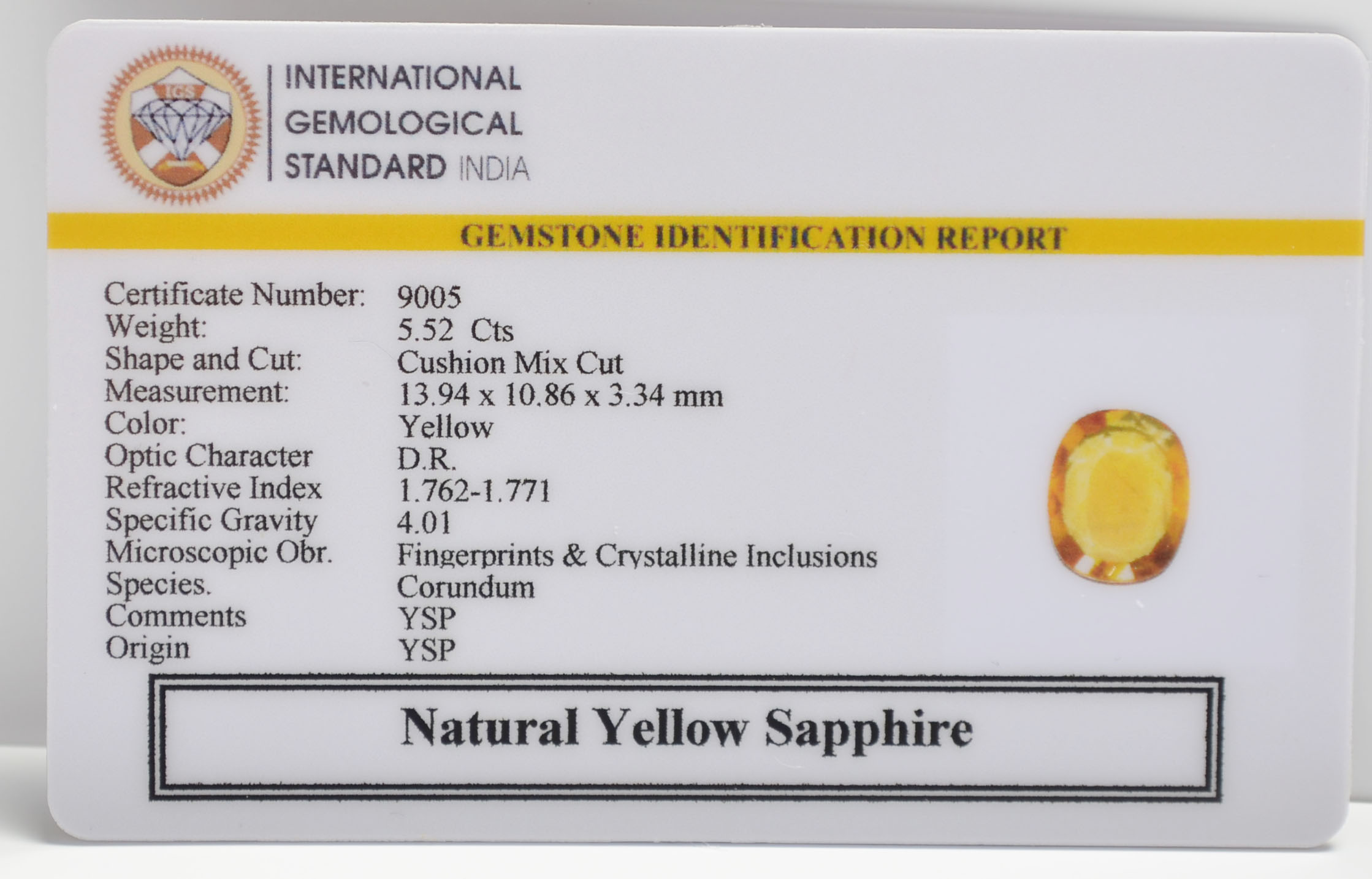 YELLOW SAPPHIRE 5.52 Ct.
