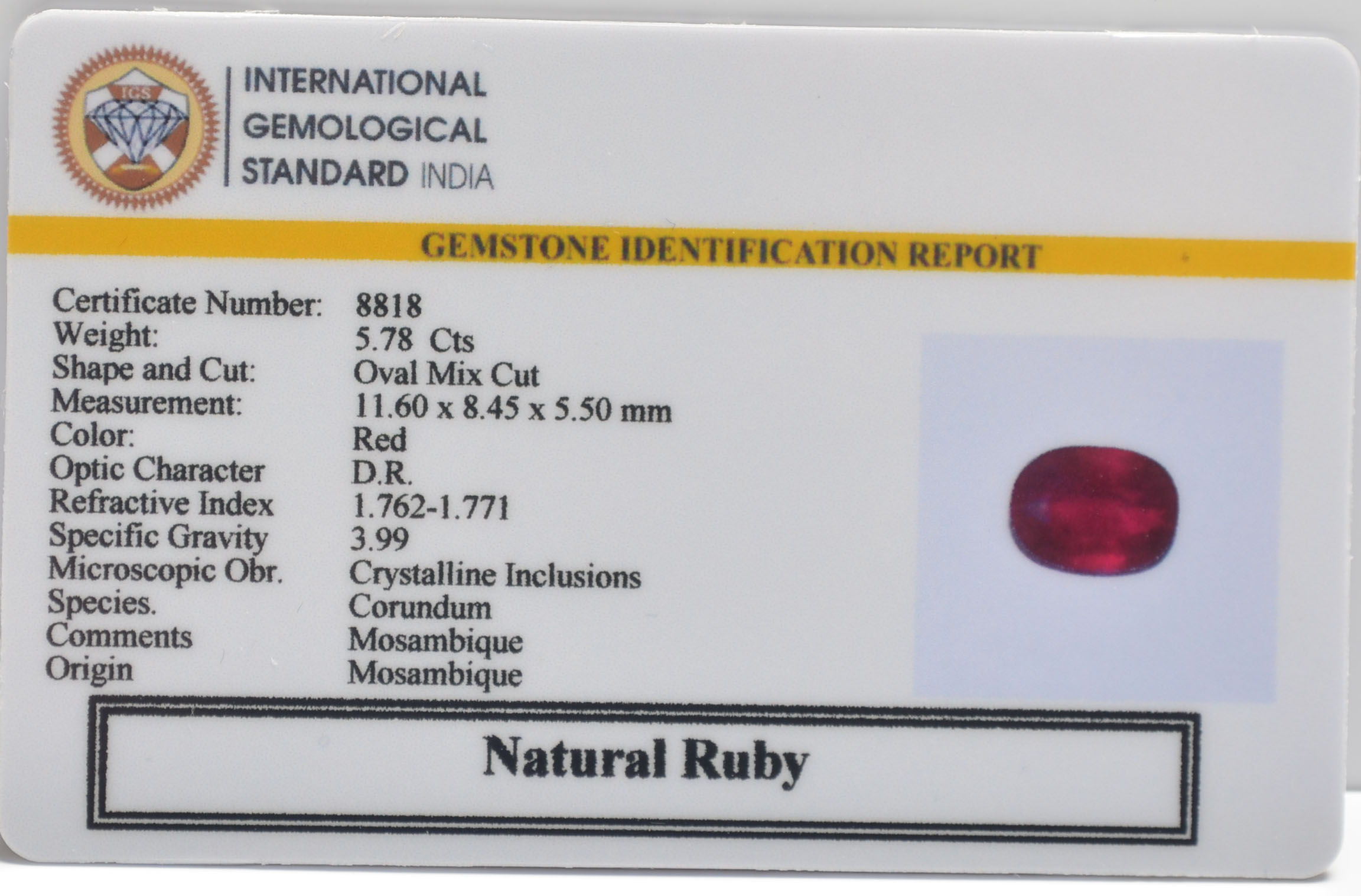 RUBY 5.78 Ct.