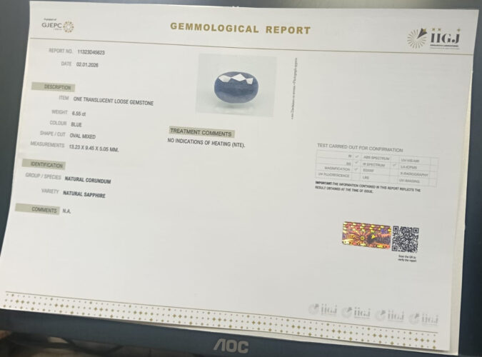 BLUE SAPPHIRE 6.55 Ct.