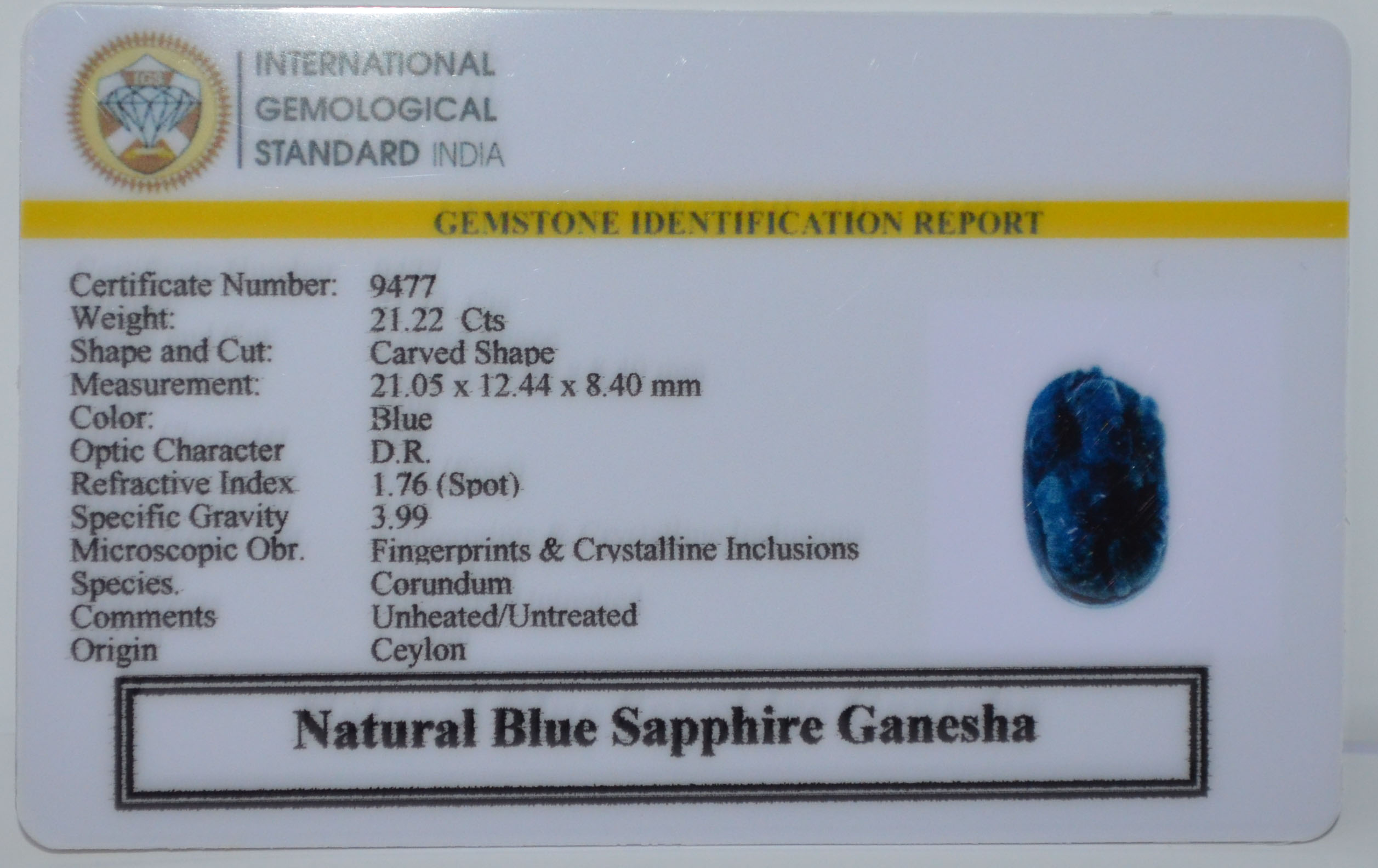 Ganesh Blue Sapphire 21.22 Ct.