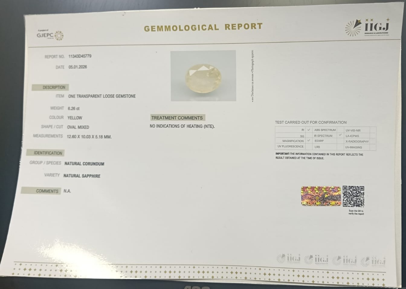 YELLOW SAPPHIRE 6.26 Ct. YELLOW SAPPHIRE 6.26 Ct.