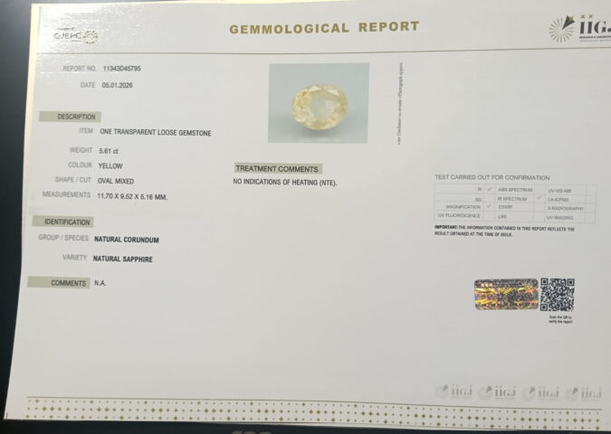 YELLOW SAPPHIRE 5.61 Ct.