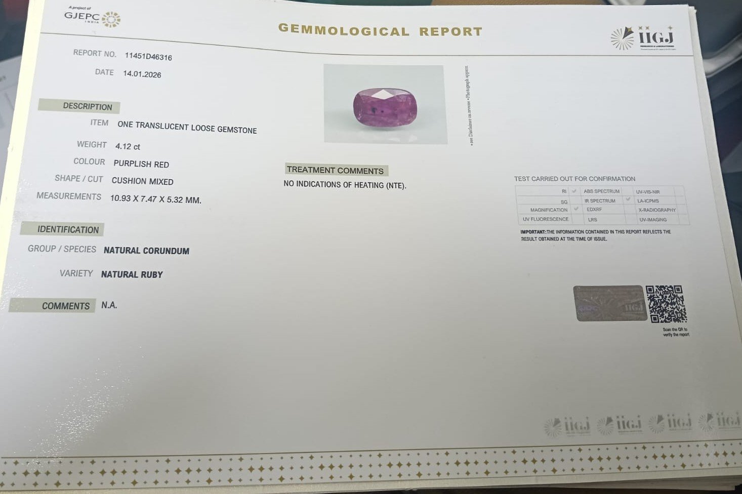 RUBY 4.12 Ct.