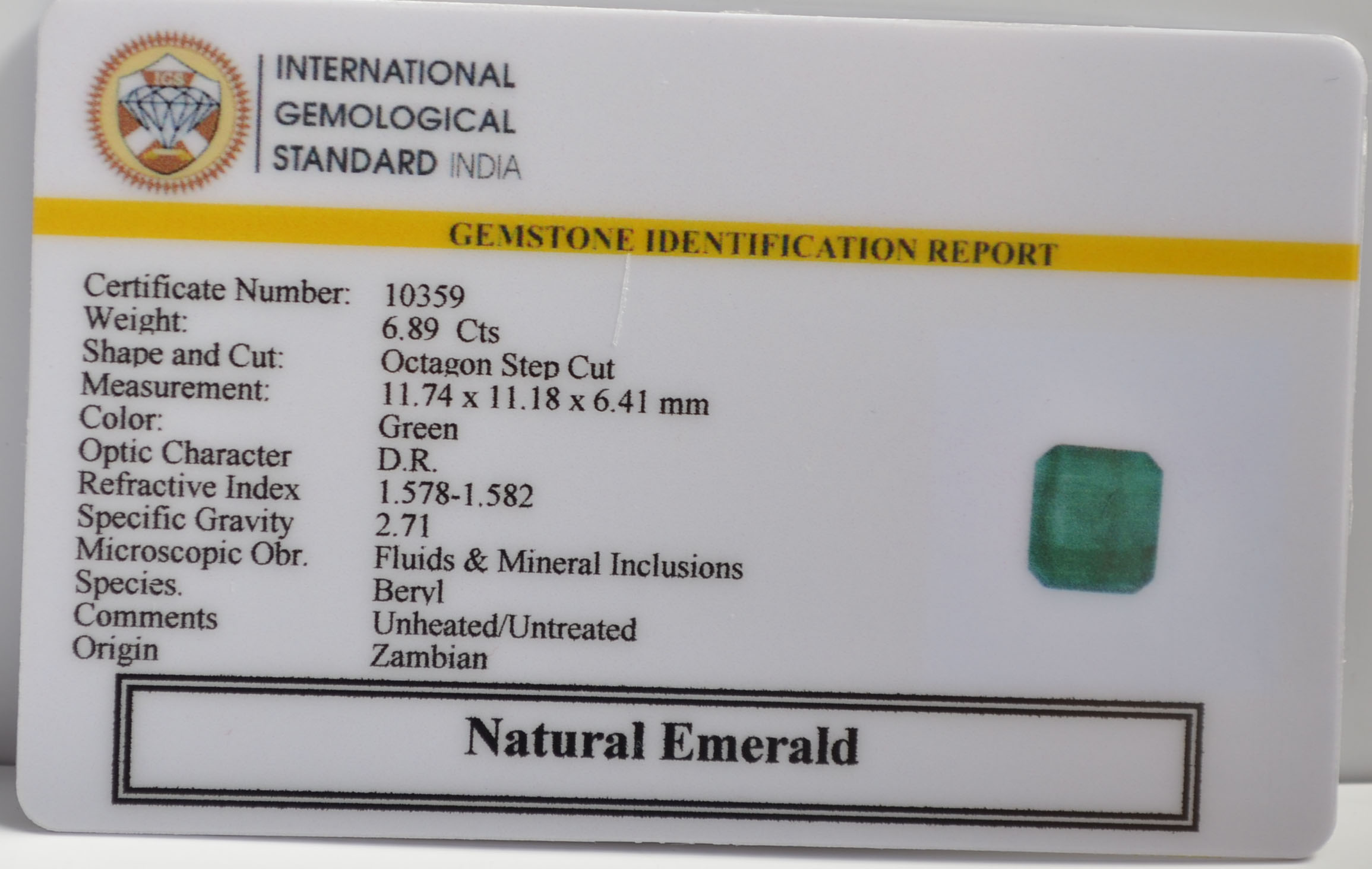 EMERALD 6.89 Ct.