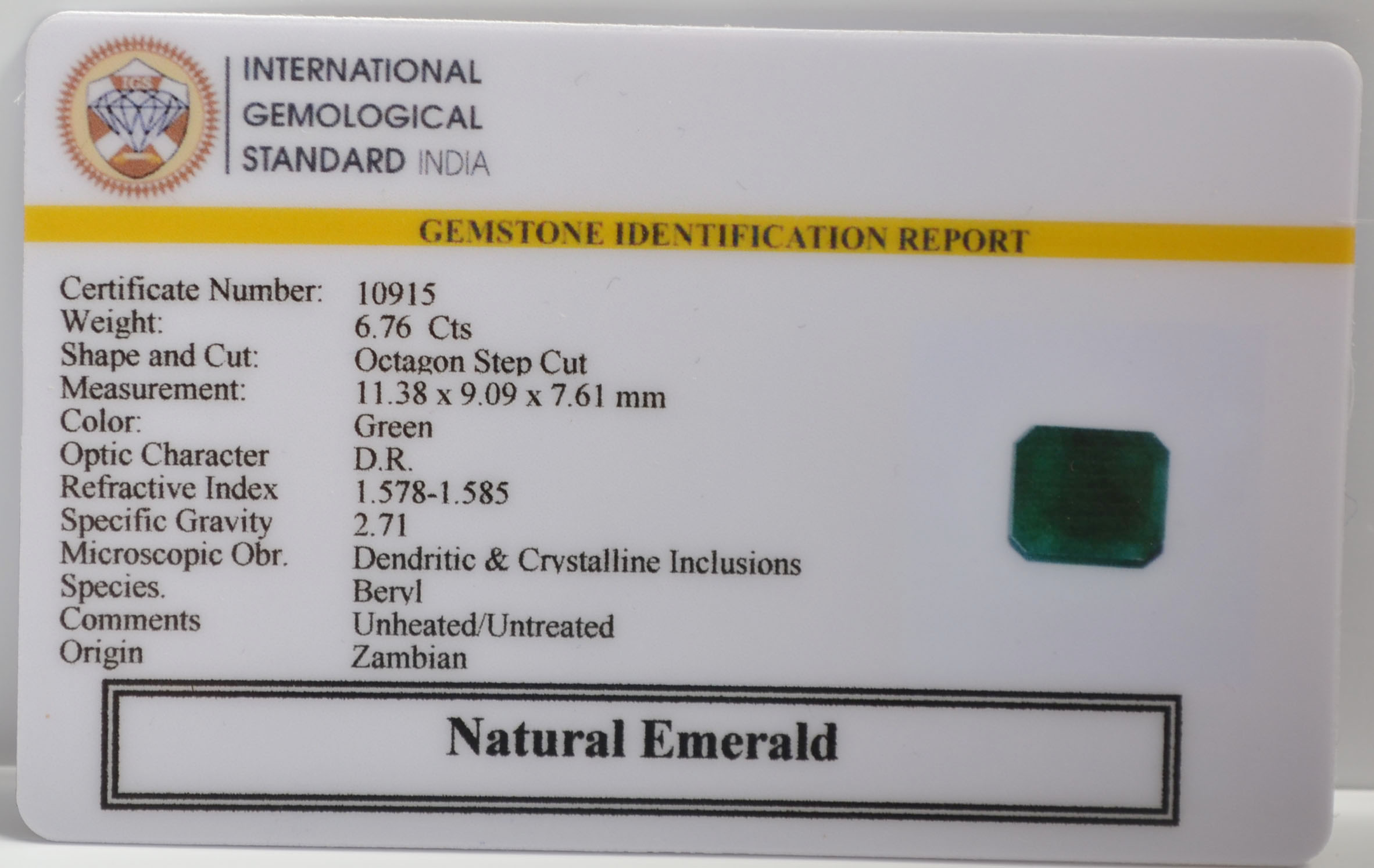 EMERALD 6.76 Ct.