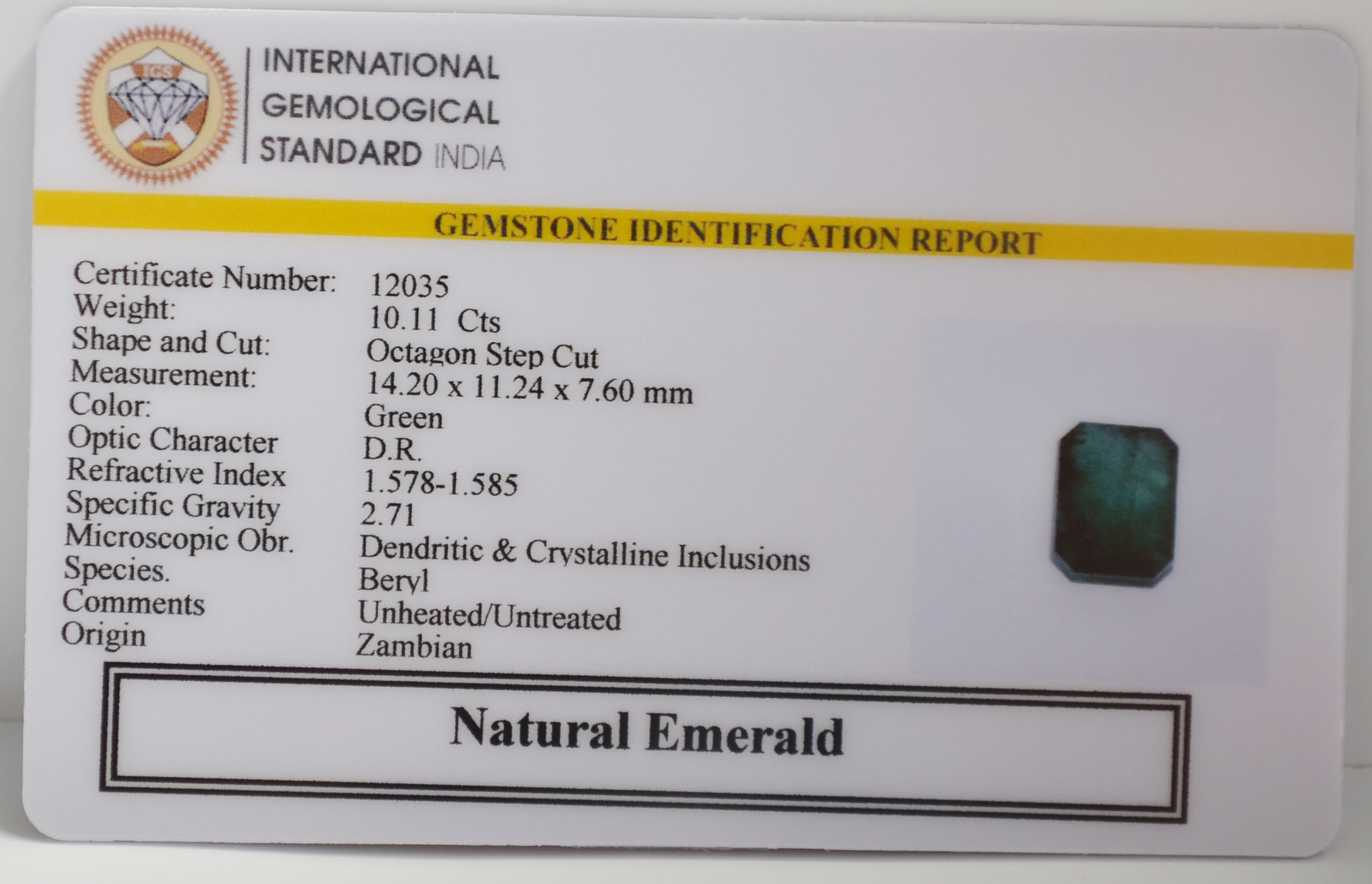 EMERALD 10.11 Ct.