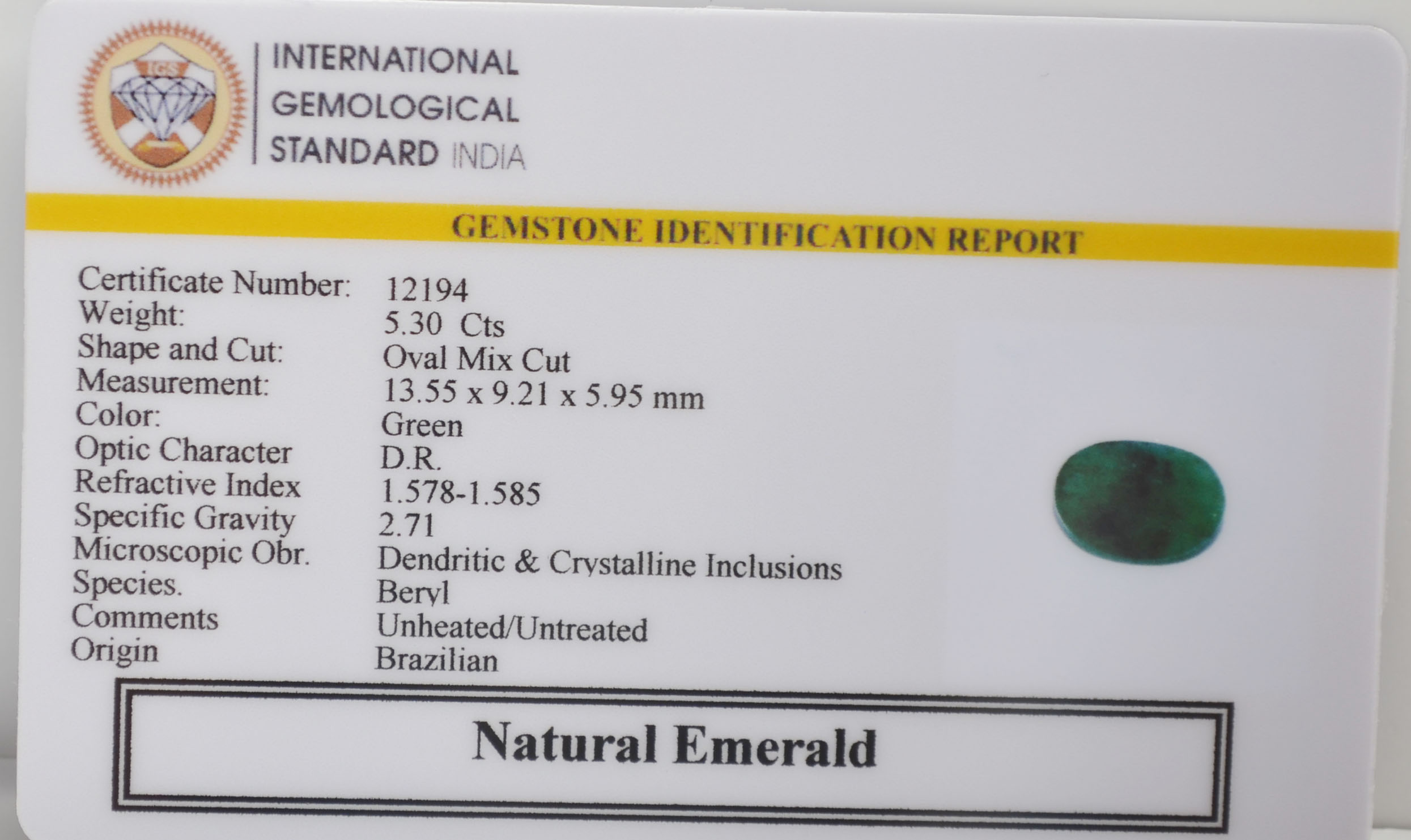 EMERALD 5.3 Ct.