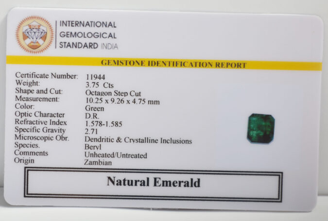 EMERALD 3.75 Ct. EMERALD 3.75 Ct.
