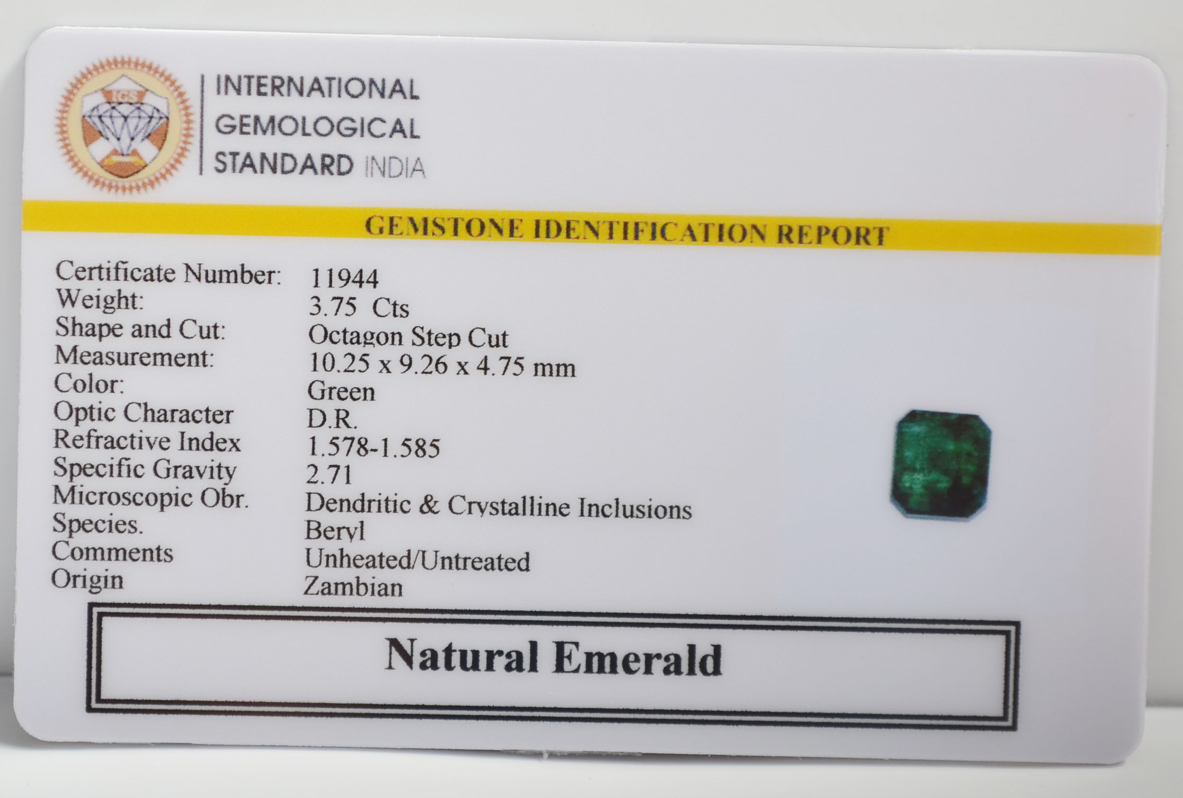 EMERALD 3.75 Ct. EMERALD 3.75 Ct.
