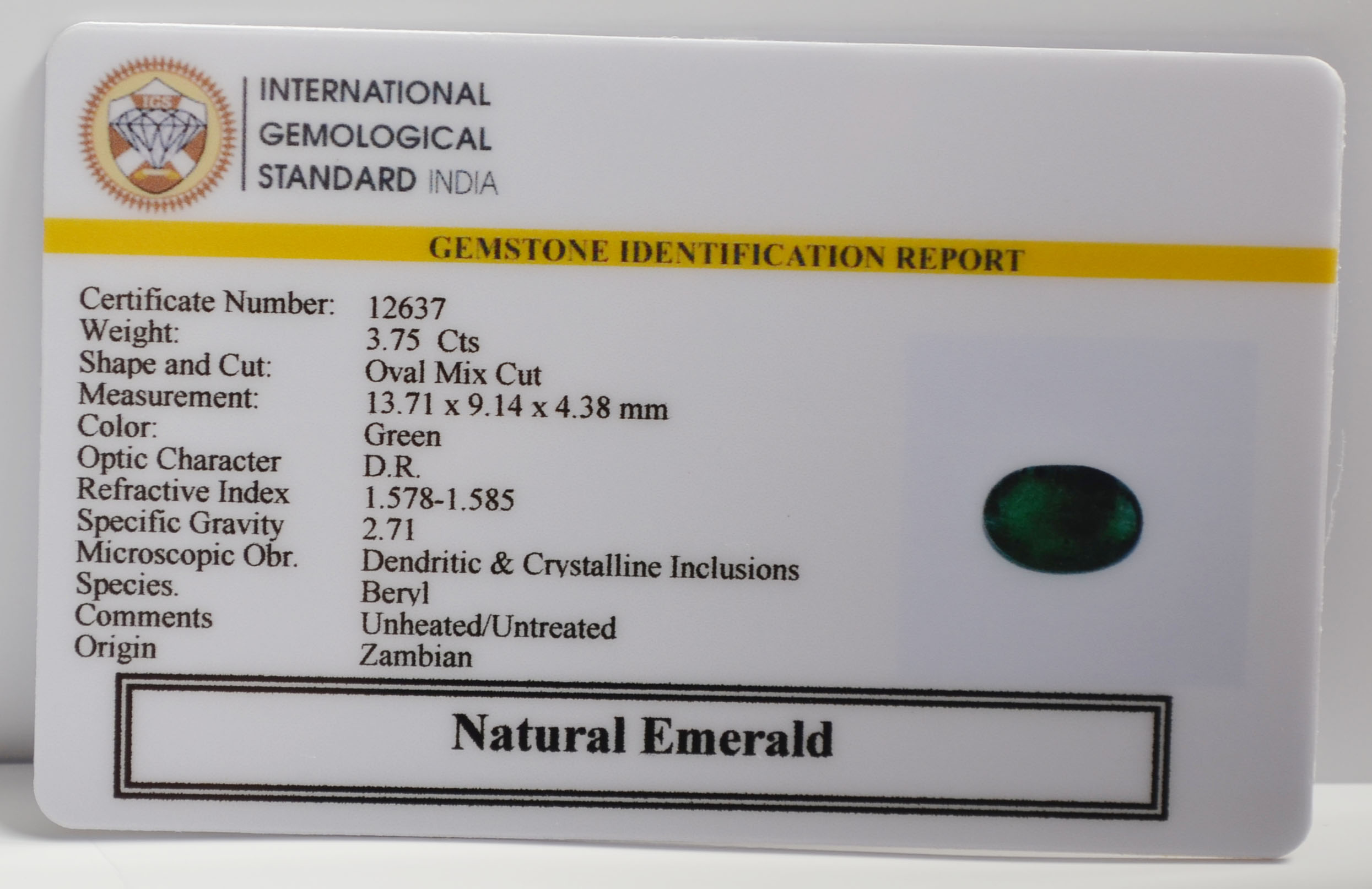 EMERALD 3.75 Ct. EMERALD 3.75 Ct.