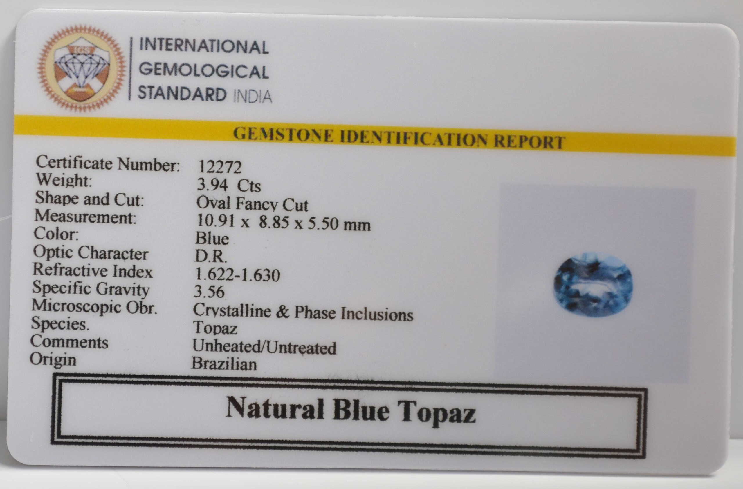 BLUE TOPAZ 3.94 Ct.