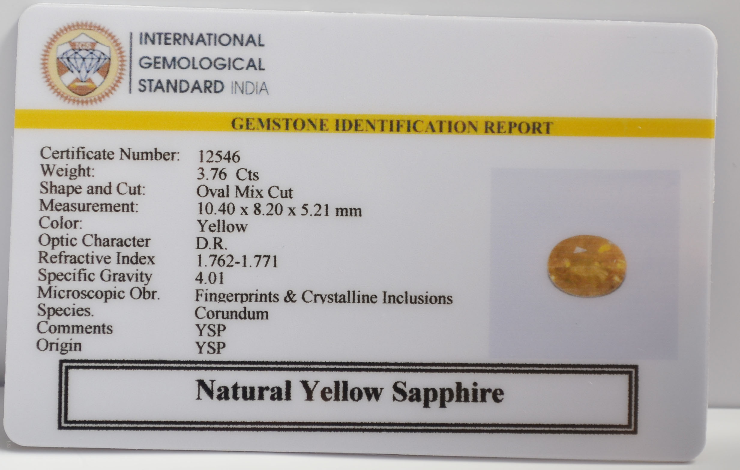 YELLOW SAPPHIRE 3.76 Ct.