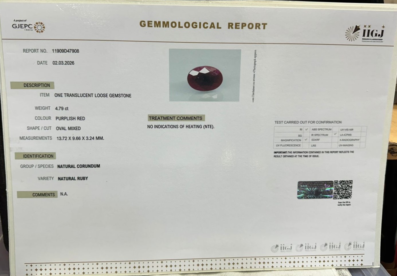 RUBY 4.79 Ct.