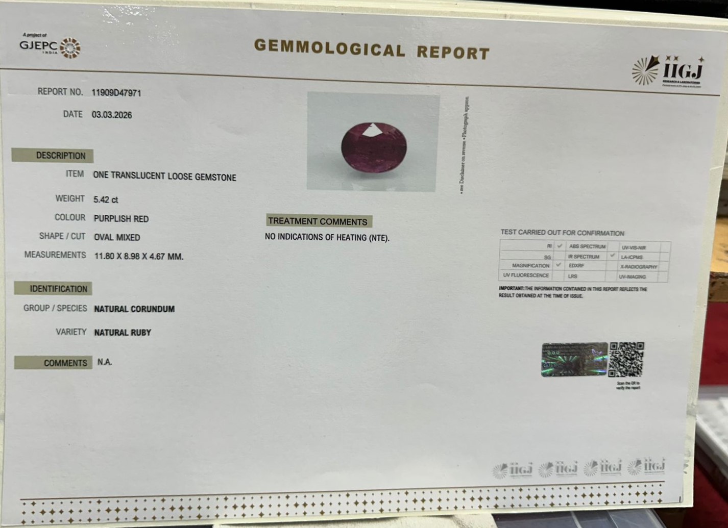 RUBY 5.42 Ct.