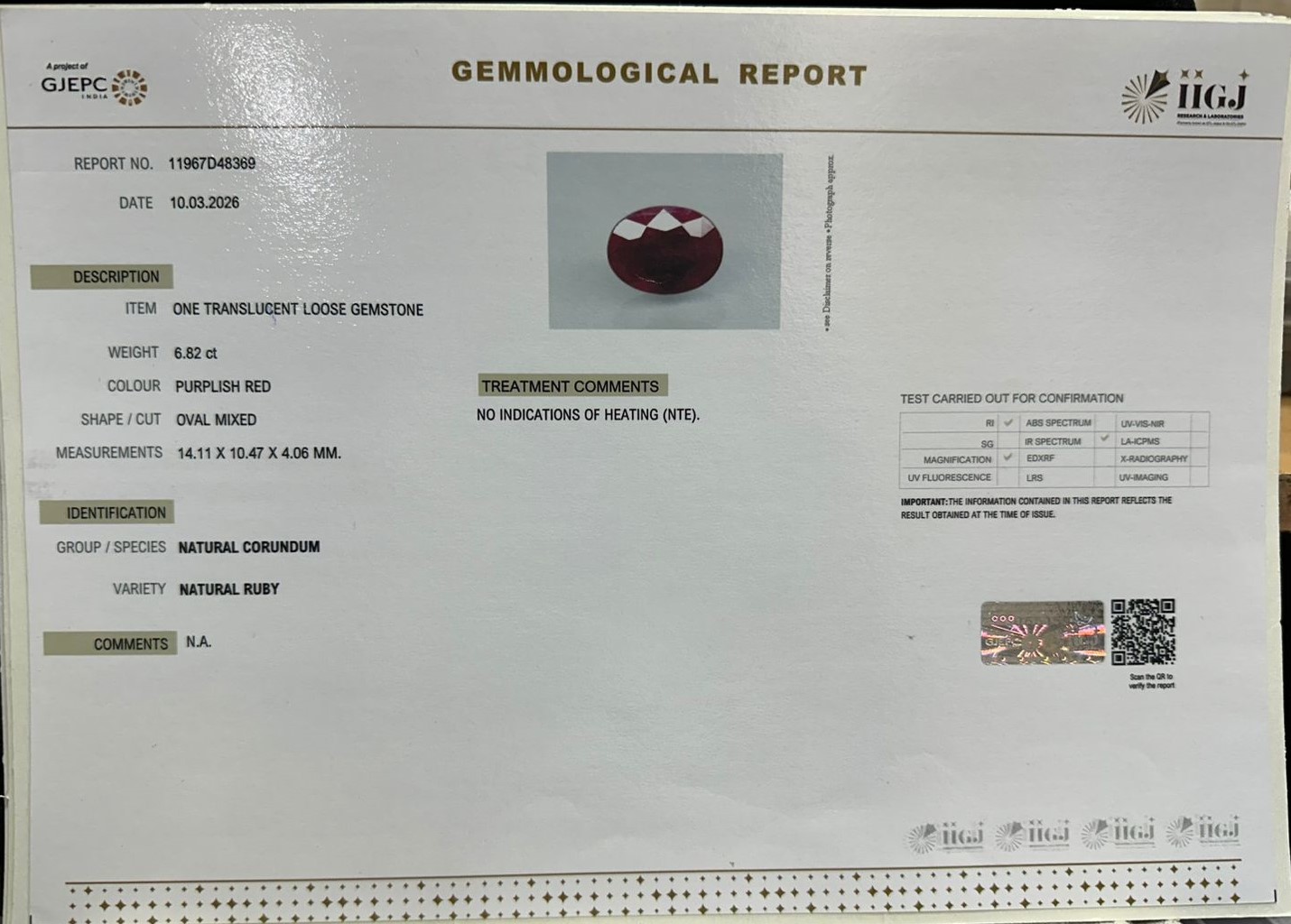 RUBY 6.82 Ct.