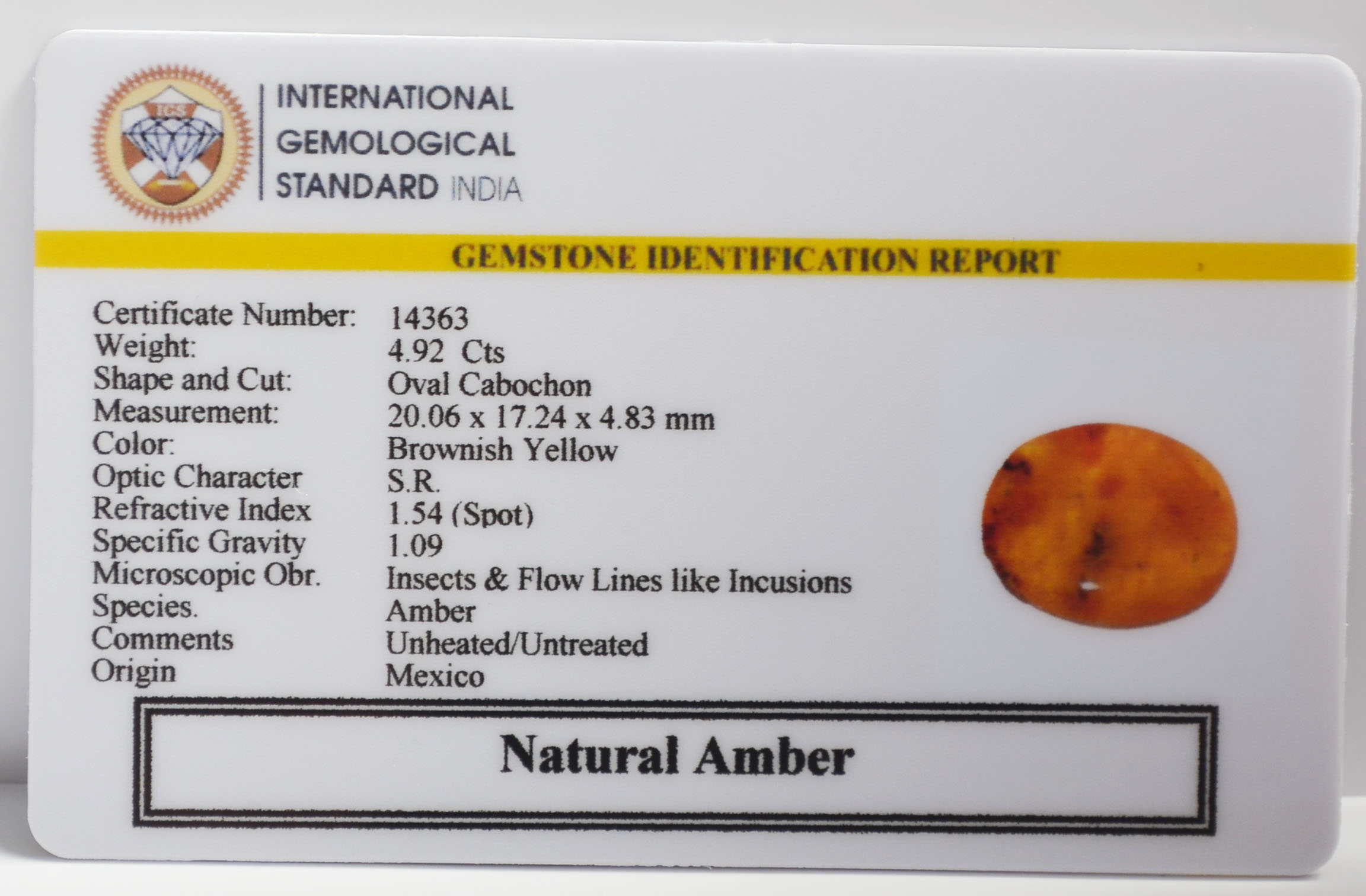 AMBER 4.92 Ct. AMBER 4.92 Ct.