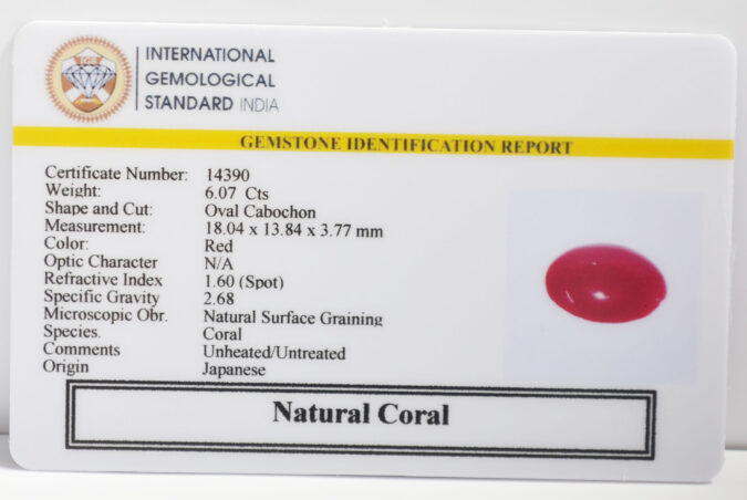 CORAL 6.07 Ct. CORAL 6.07 Ct.