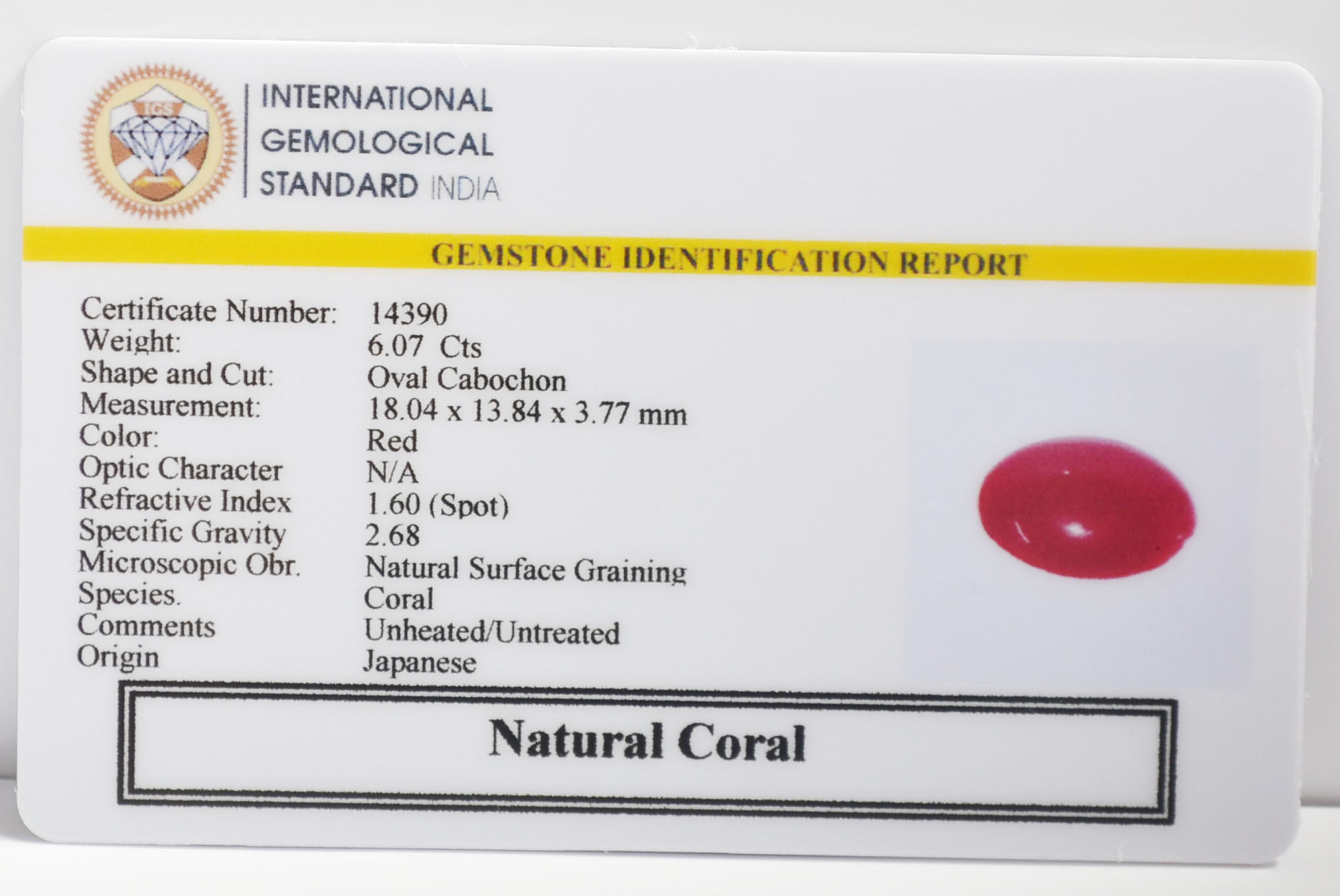 CORAL 6.07 Ct. CORAL 6.07 Ct.