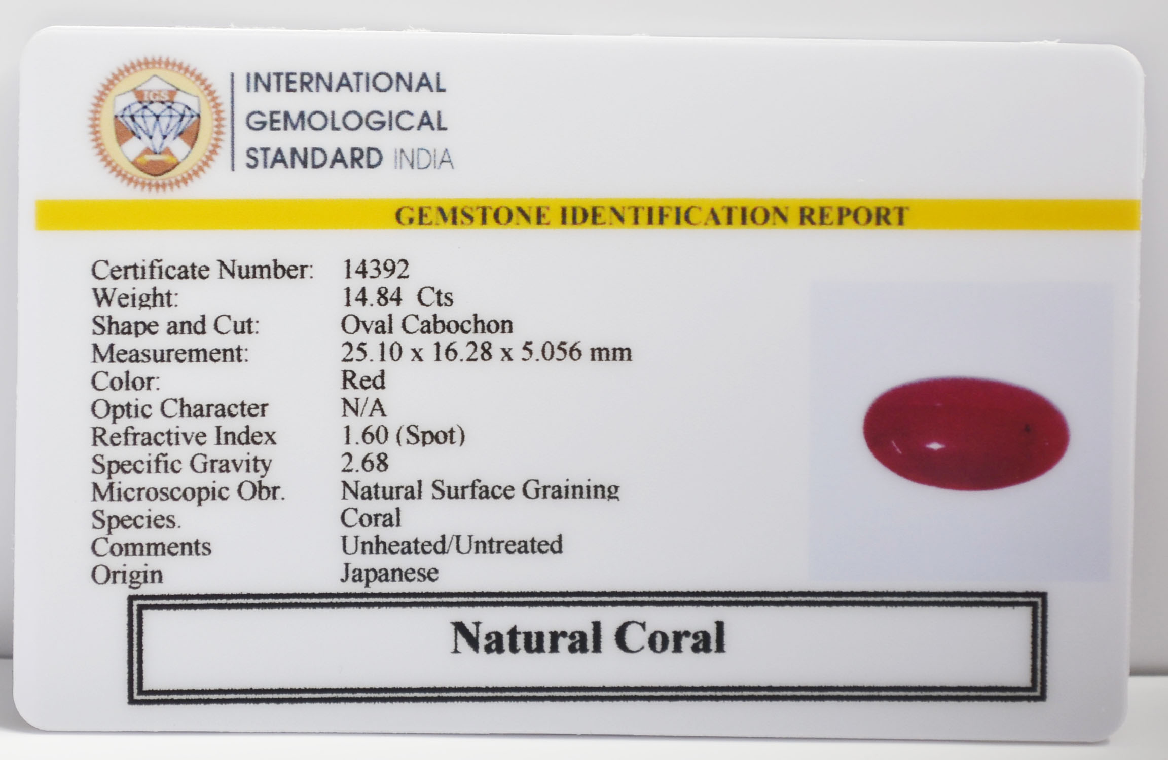CORAL 14.84 Ct.
