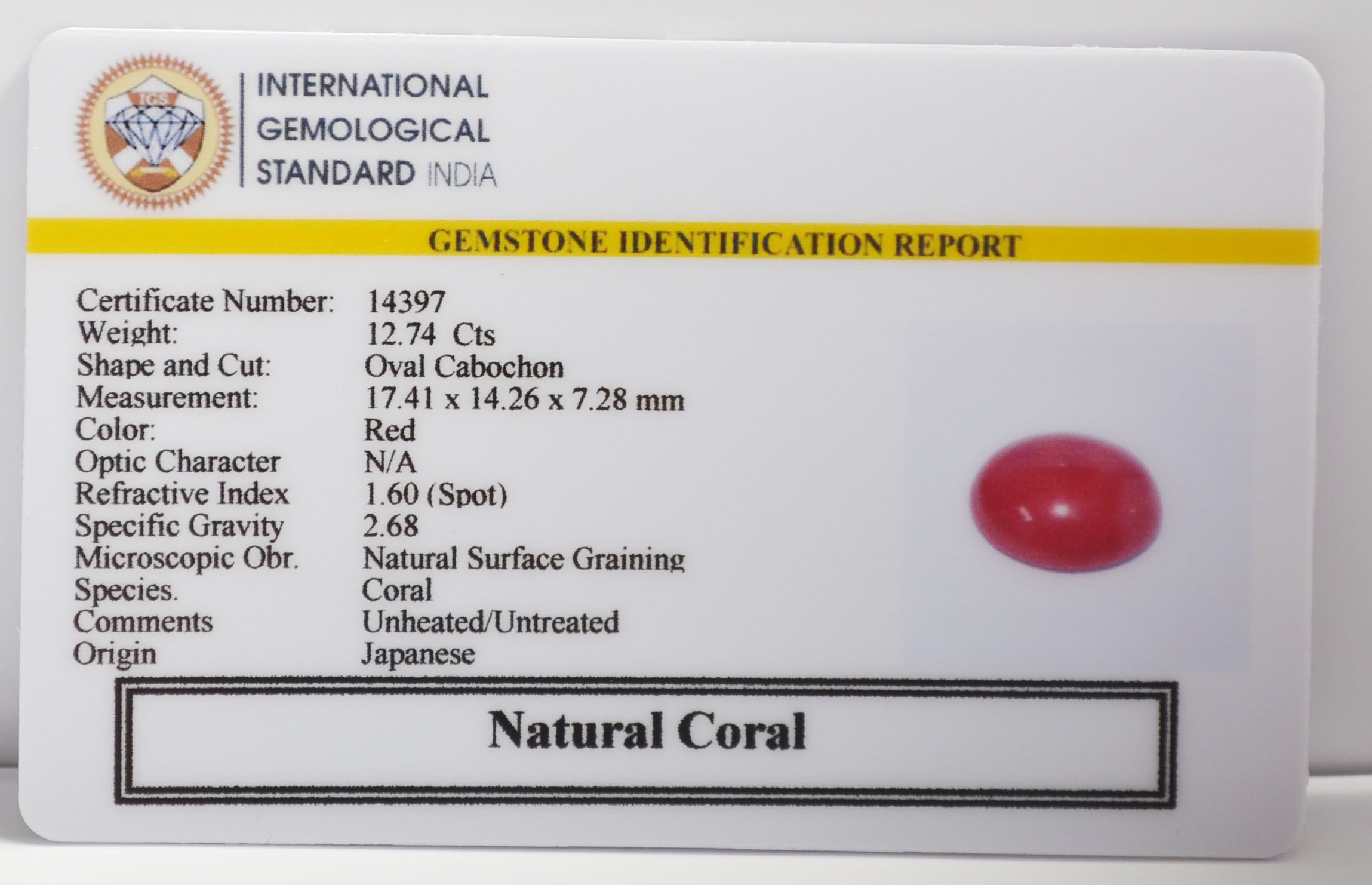 CORAL 12.74 Ct.