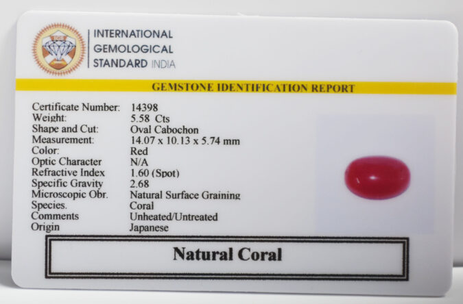CORAL 5.58 Ct.