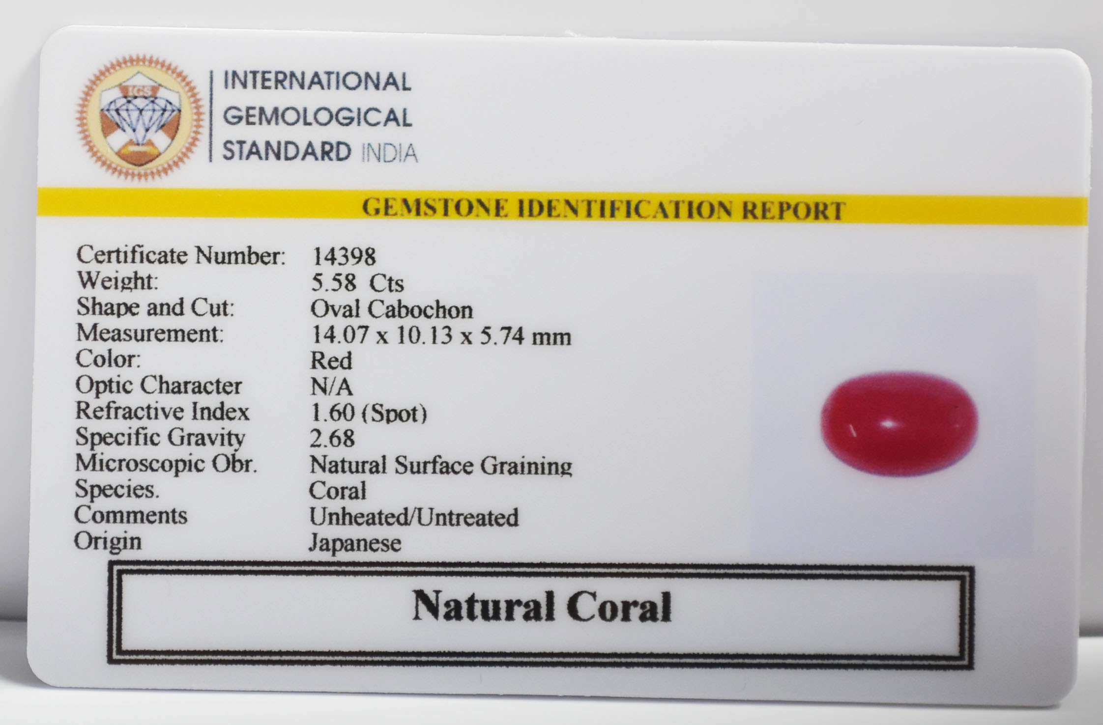 CORAL 5.58 Ct.