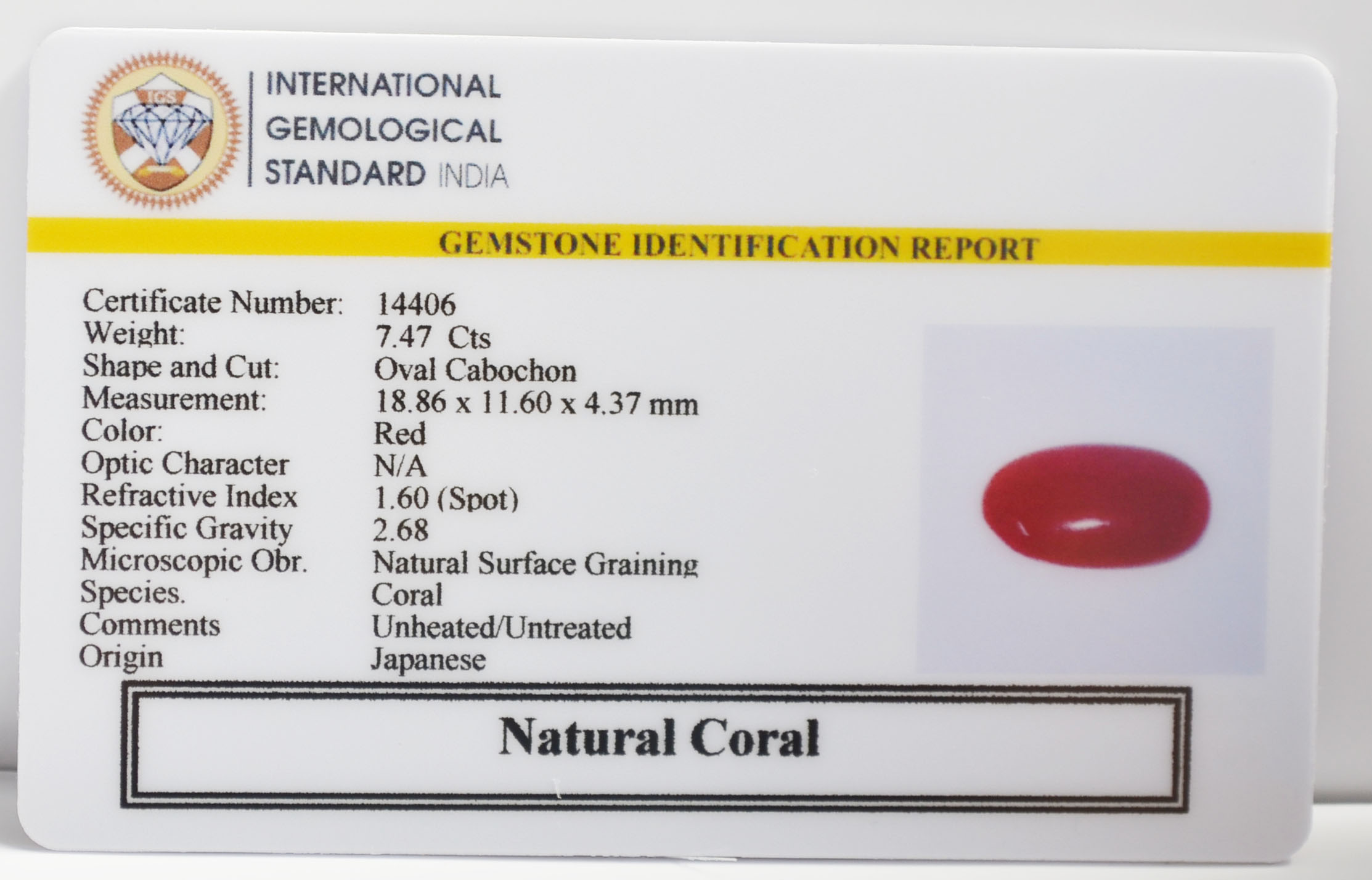 CORAL 7.47 Ct.