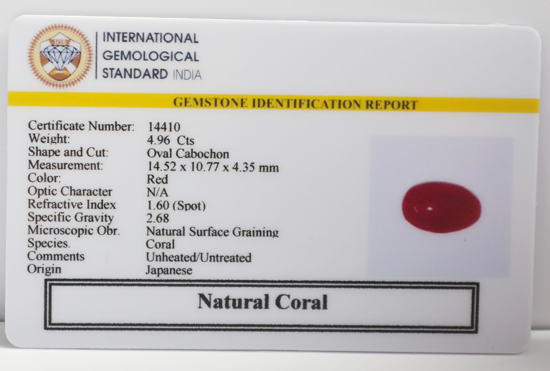 CORAL 4.96 Ct.