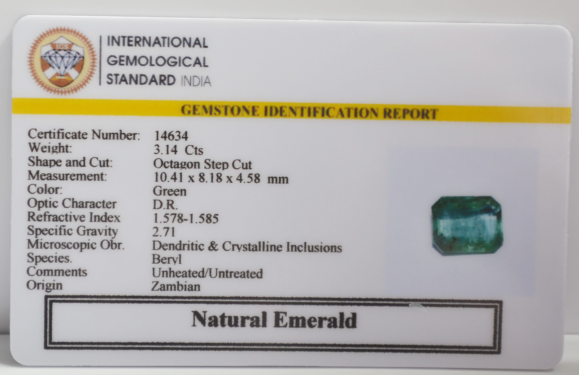 EMERALD 3.14 Ct. EMERALD 3.14 Ct.