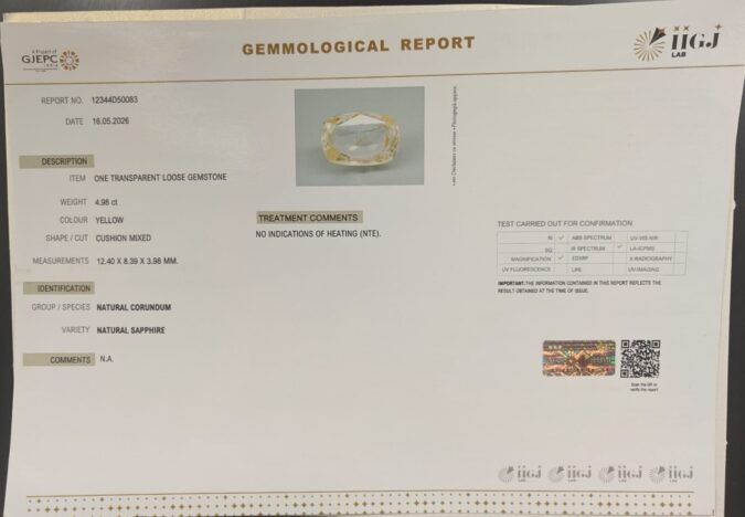 YELLOW SAPPHIRE 4.98 Ct.