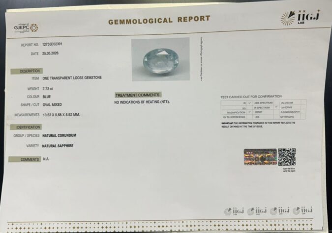 BLUE SAPPHIRE 7.73 Ct.