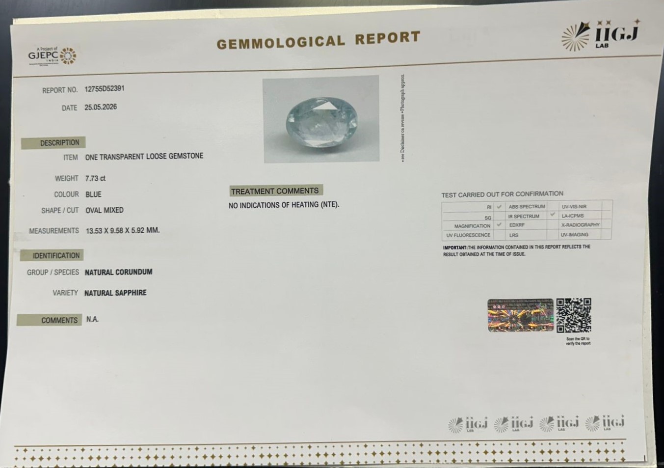 BLUE SAPPHIRE 7.73 Ct.
