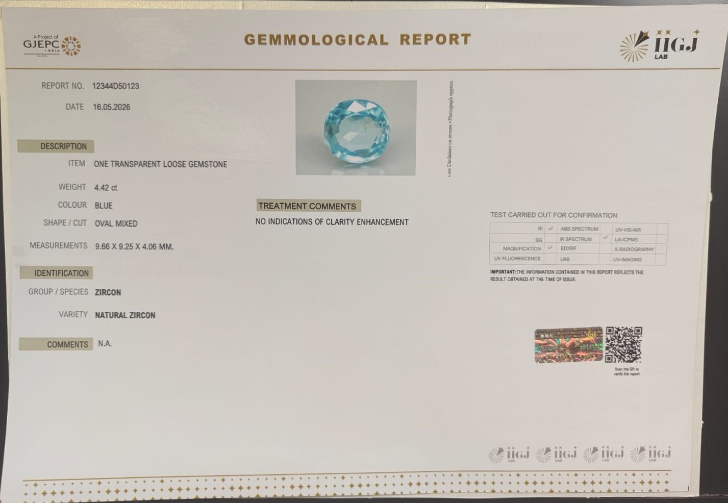 ZIRCON 4.42 Ct.