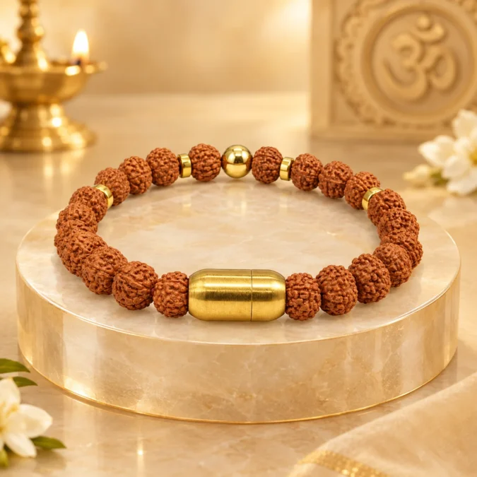 5 mukhi Rudraksha bracelet golden magnetic lock (super quality)