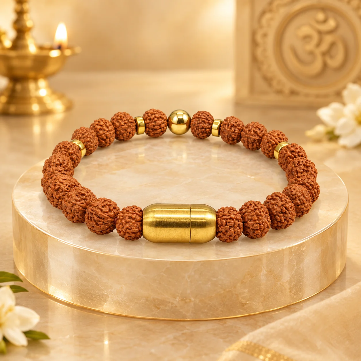 5 mukhi Rudraksha bracelet golden magnetic lock (super quality)
