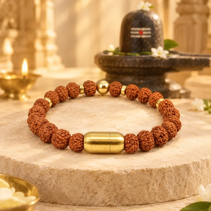 5 mukhi Rudraksha bracelet golden magnetic lock (super quality)