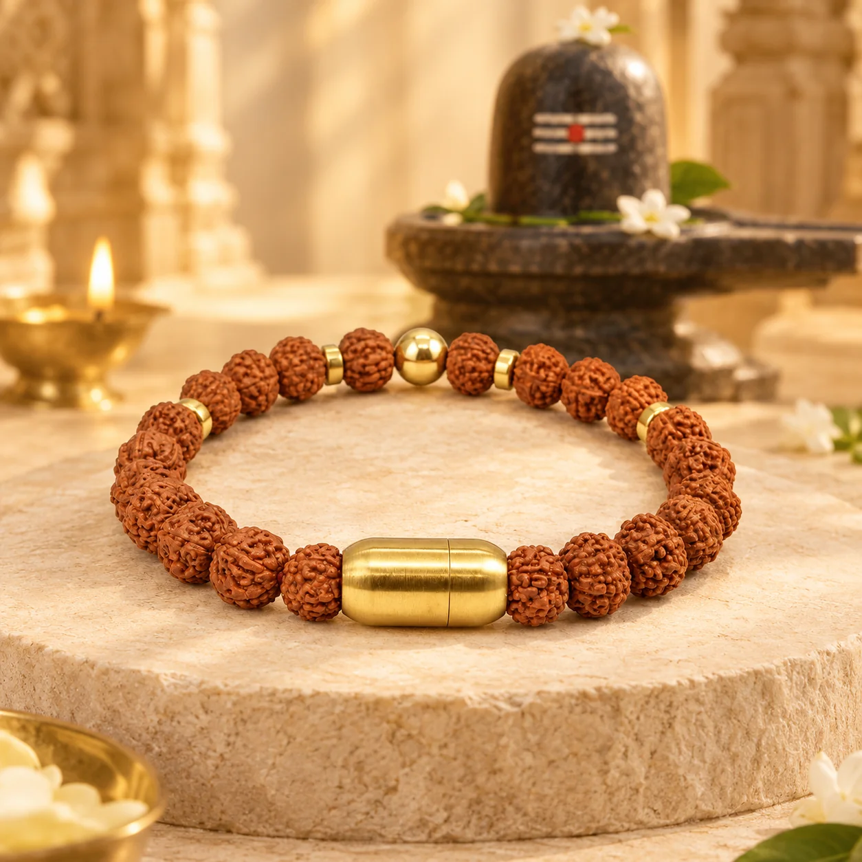 5 mukhi Rudraksha bracelet golden magnetic lock (super quality)