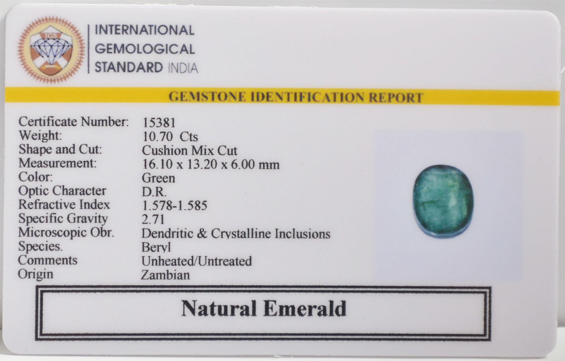EMERALD 10.7 Ct.