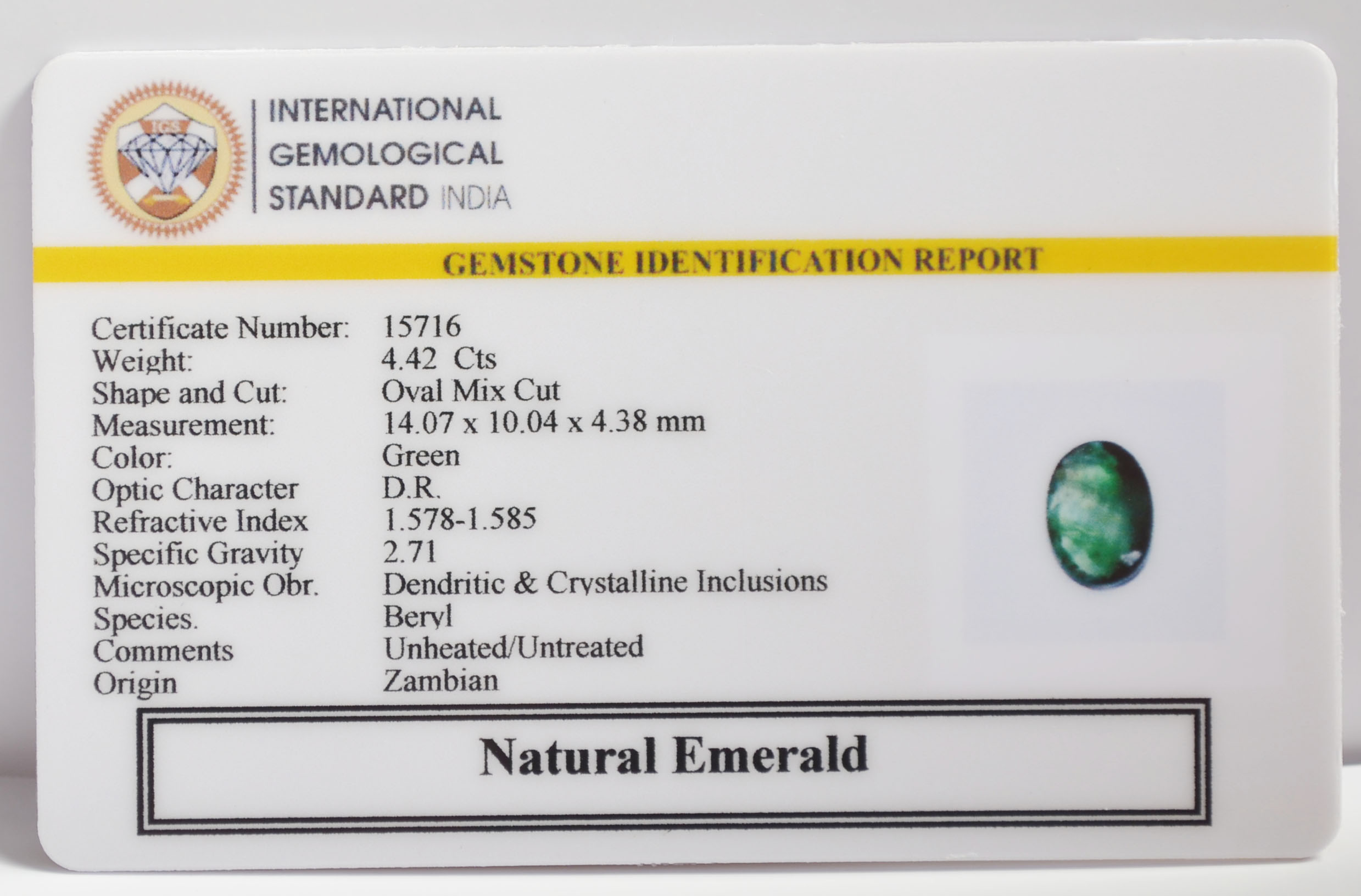 EMERALD 4.42 Ct. EMERALD 4.42 Ct.