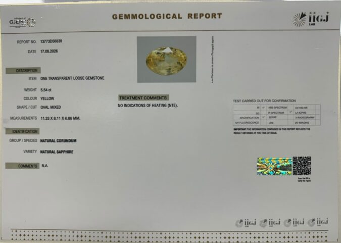 YELLOW SAPPHIRE 5.54 Ct.