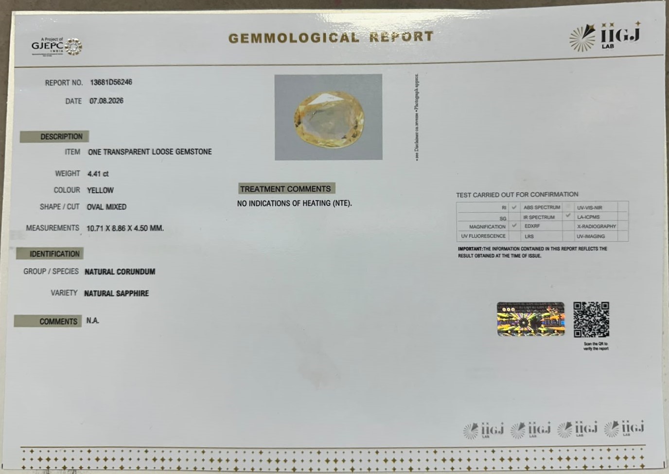 YELLOW SAPPHIRE 4.41 Ct.