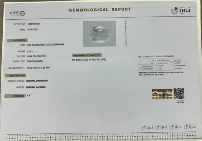 NATURAL SAPPHIRE 5.15 Ct.