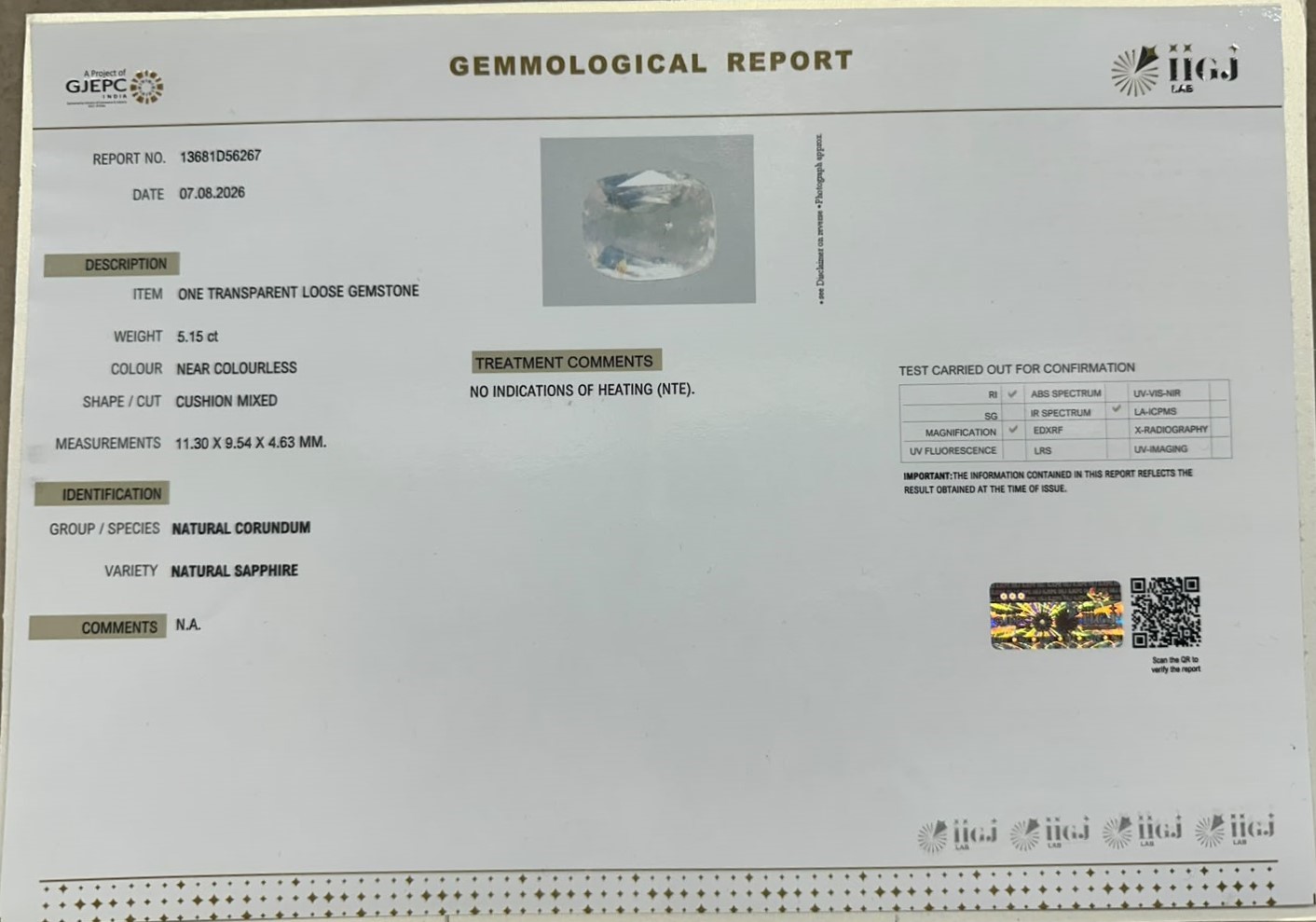NATURAL SAPPHIRE 5.15 Ct.
