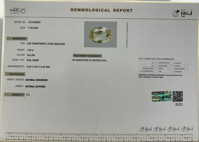 YELLOW SAPPHIRE 7.39 Ct.