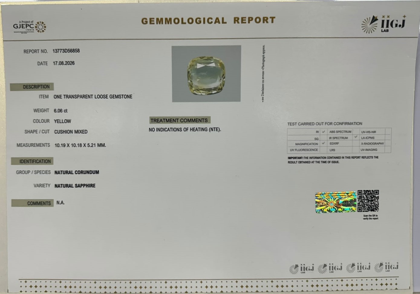 YELLOW SAPPHIRE 6.06 Ct.