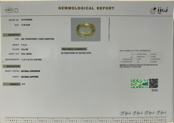 YELLOW SAPPHIRE 7.15 Ct.